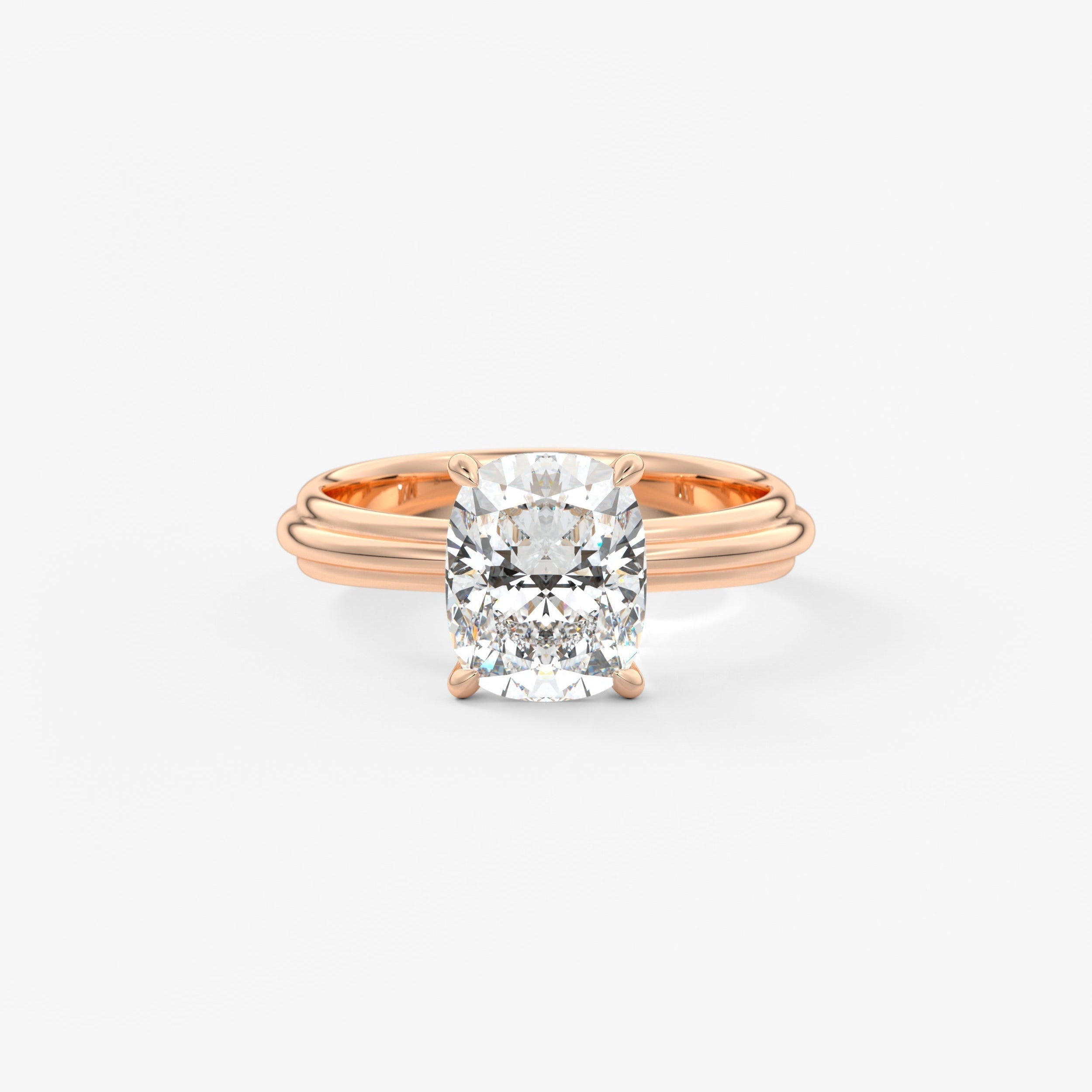Cushion Solitaire Triple Shank Lab Grown Diamond Engagement Ring