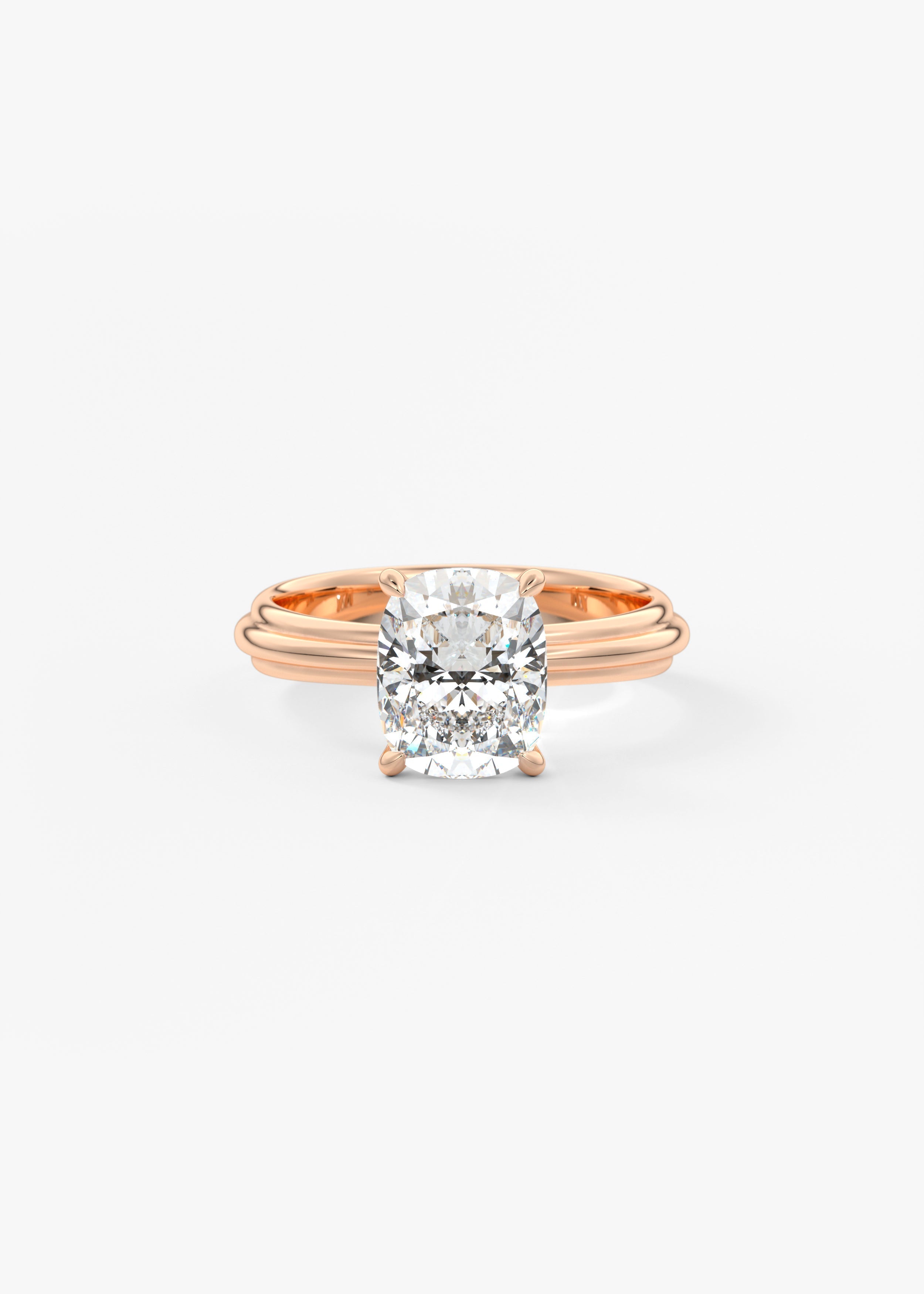 Cushion Solitaire Triple Shank Lab Grown Diamond Engagement Ring