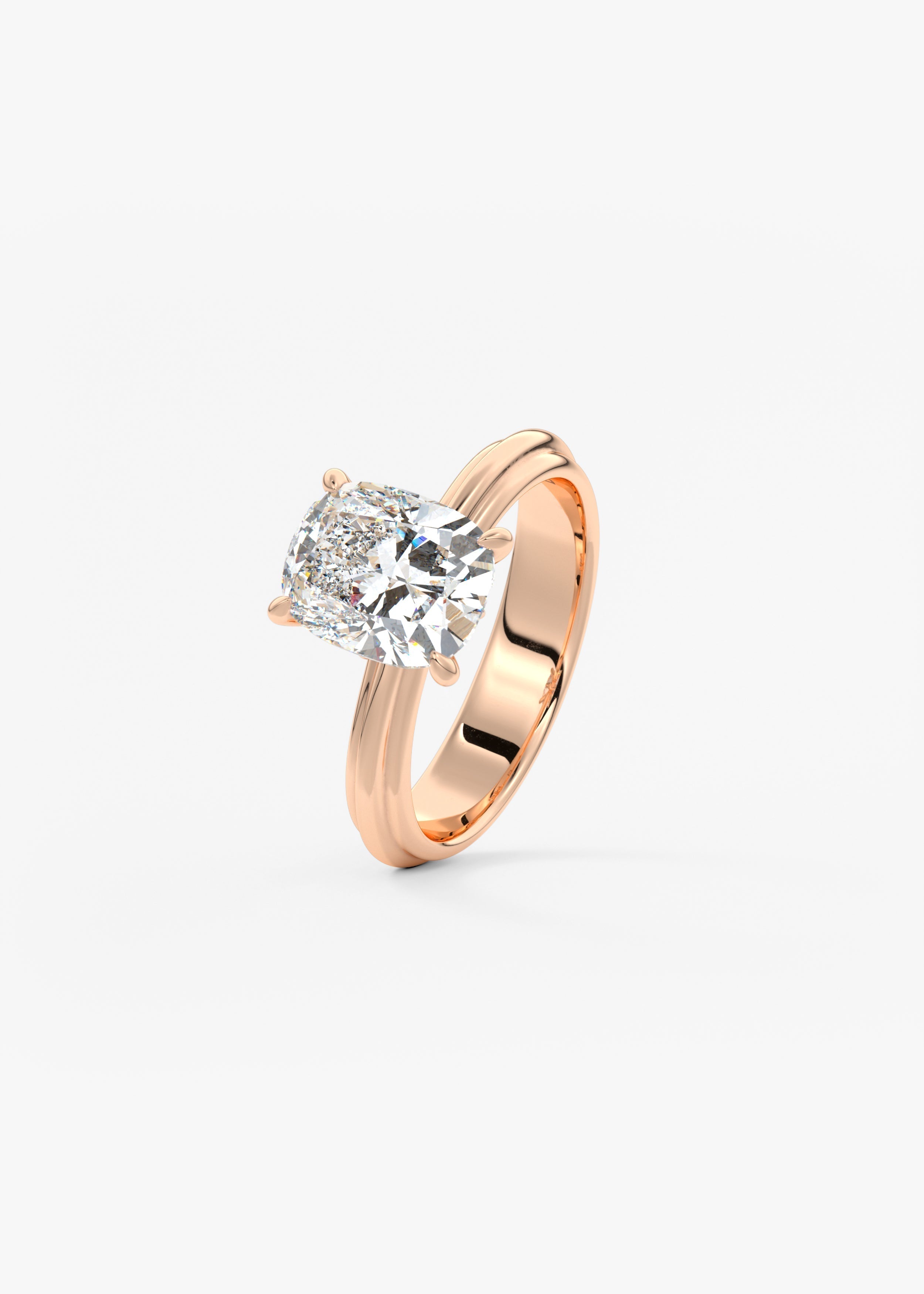 Cushion Solitaire Triple Shank Lab Grown Diamond Engagement Ring