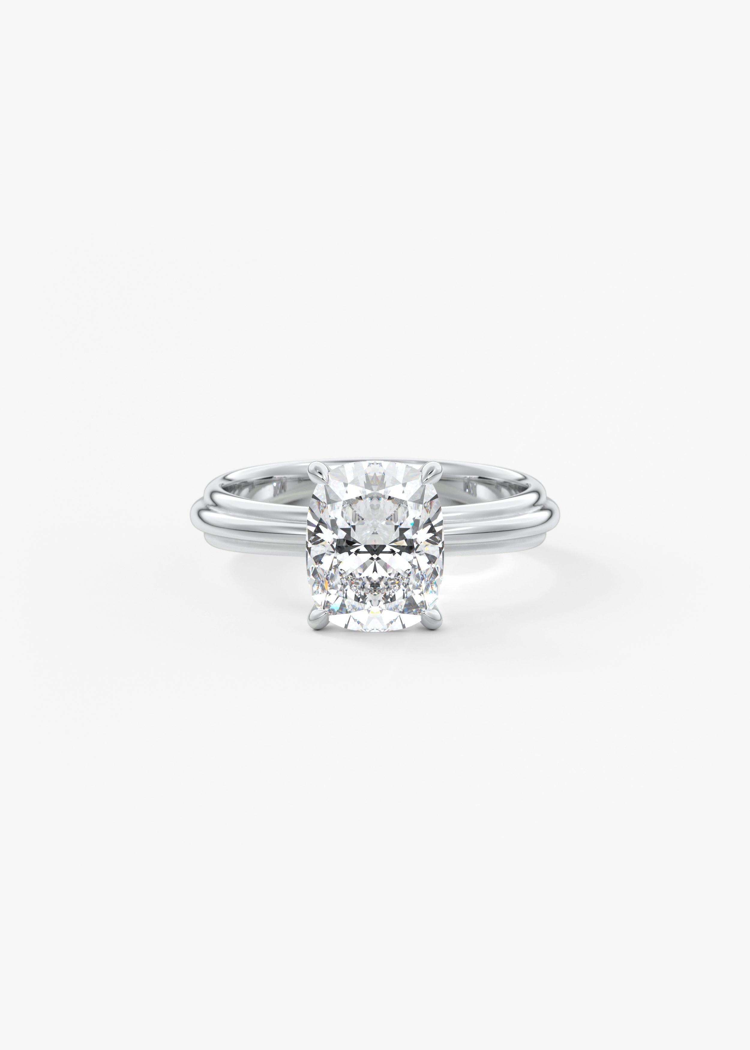 Cushion Solitaire Triple Shank Lab Grown Diamond Engagement Ring