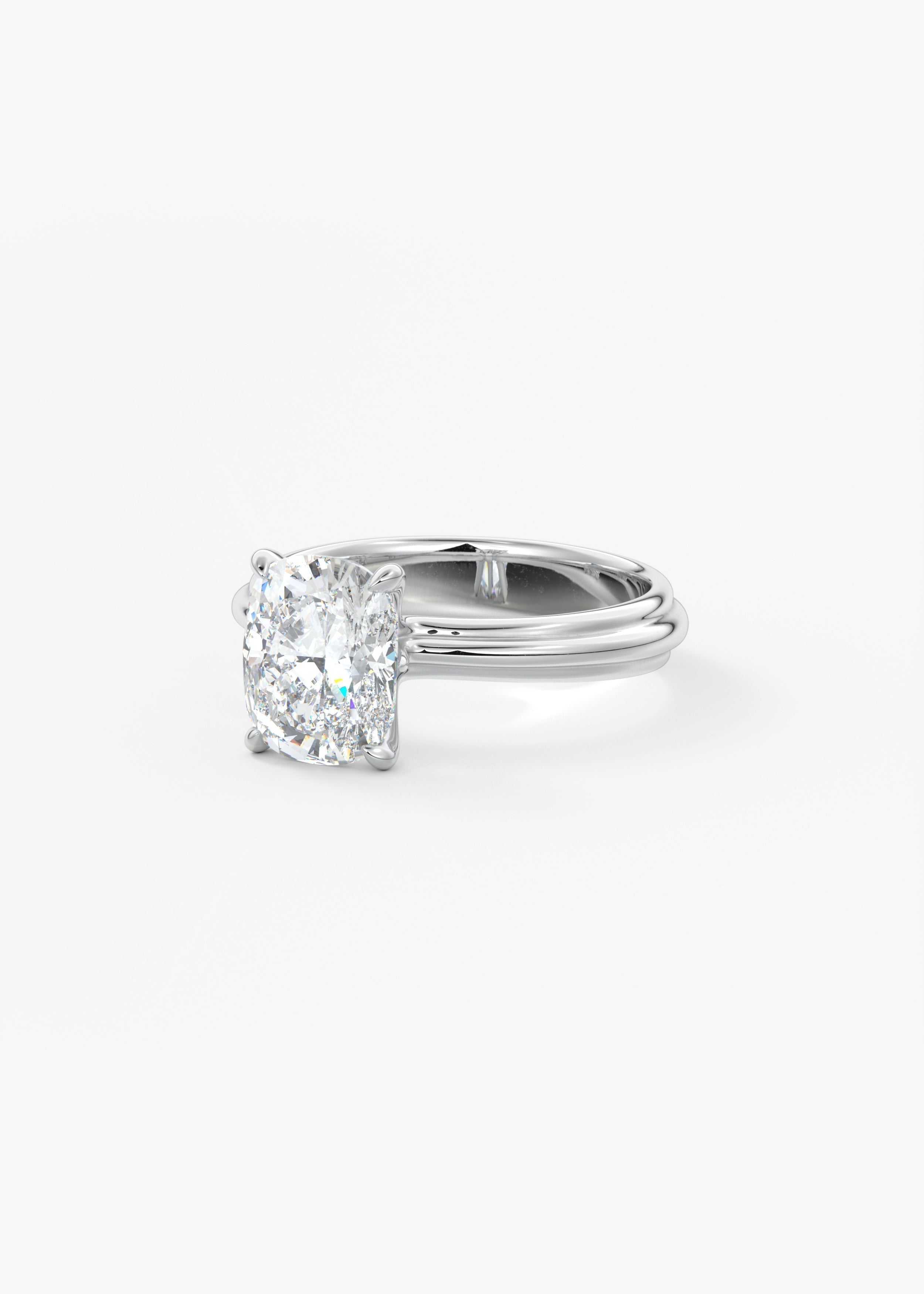 Cushion Solitaire Triple Shank Lab Grown Diamond Engagement Ring