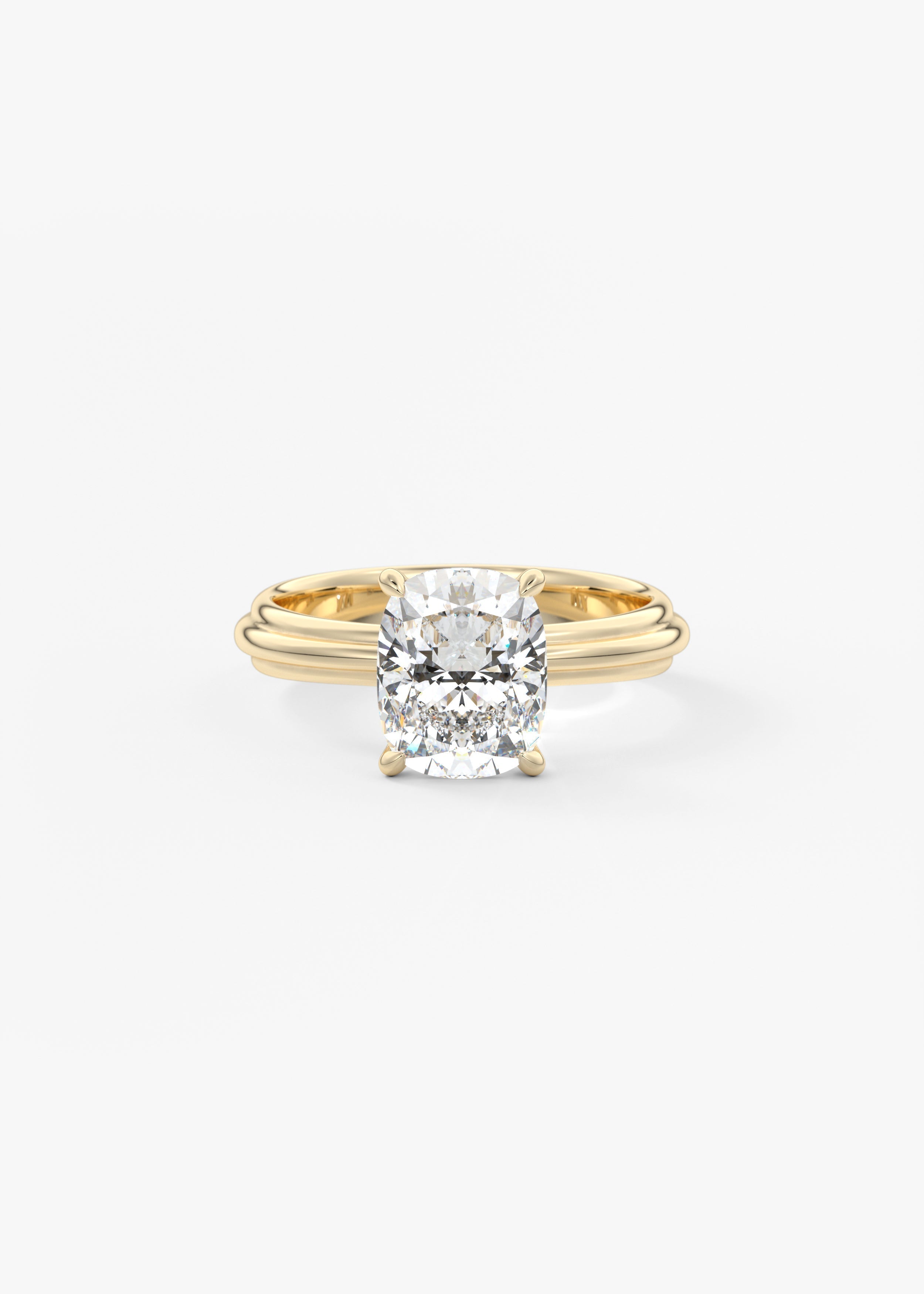 Cushion Solitaire Triple Shank Lab Grown Diamond Engagement Ring