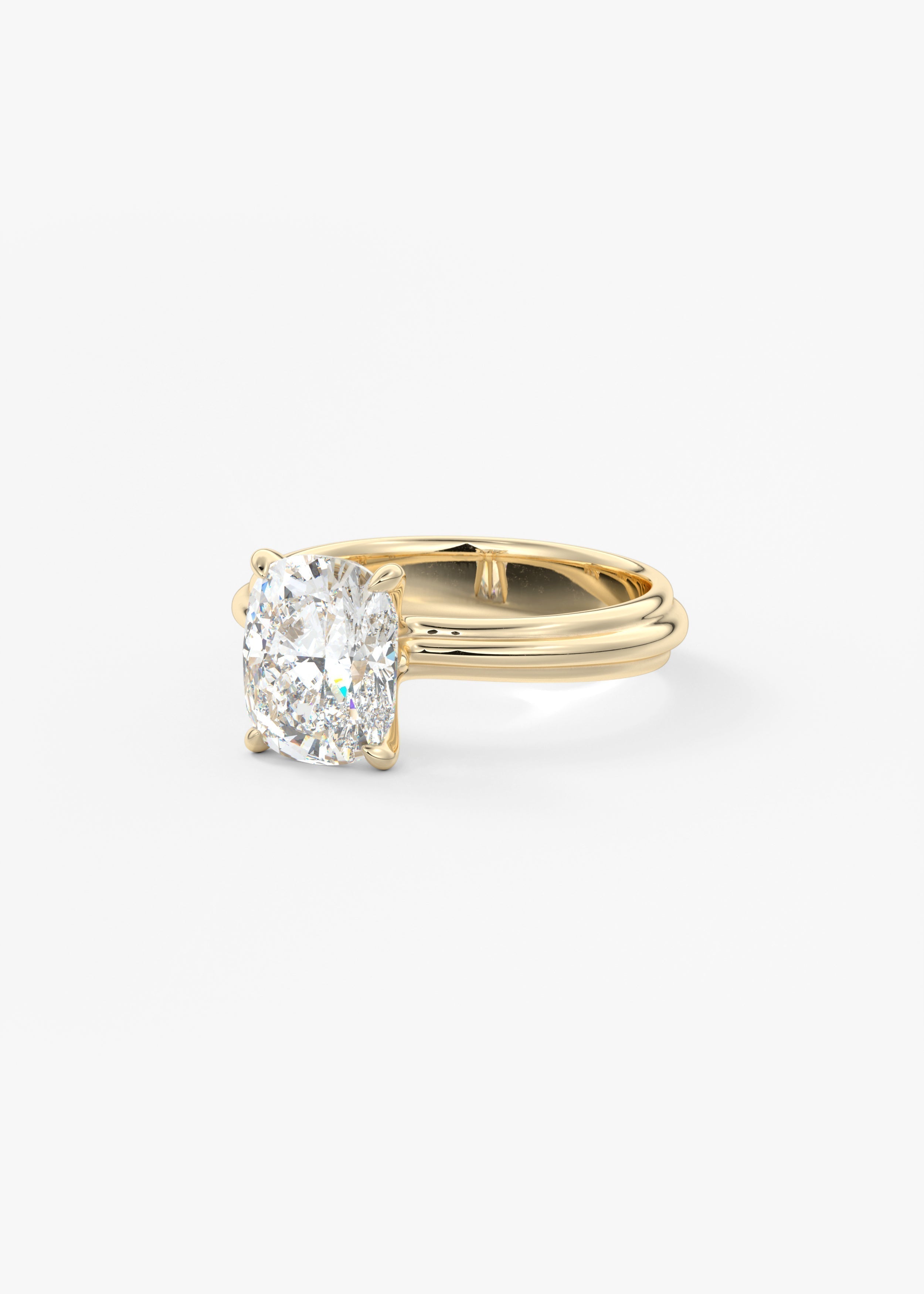 Cushion Solitaire Triple Shank Lab Grown Diamond Engagement Ring