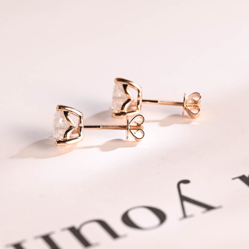 1.0 TCW Heart Cut Moissanite Stud Earrings in Gold 9