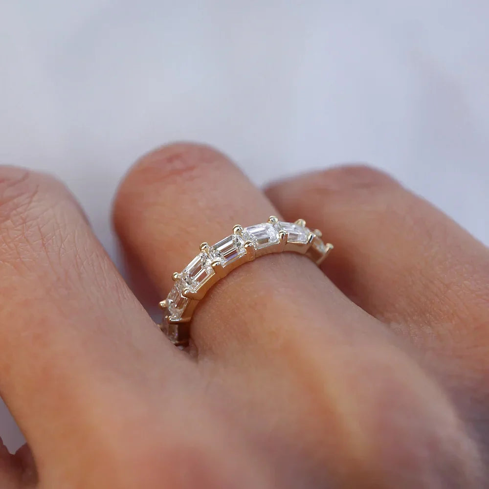 Stunning 0.40 TCW Emerald Moissanite Stones Half Eternity Wedding Band 2