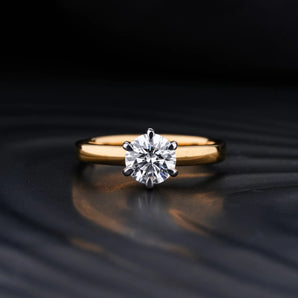 Stunning 1.0 CT Round Moissanite Engagement Ring with Solitaire & Two Tone Design