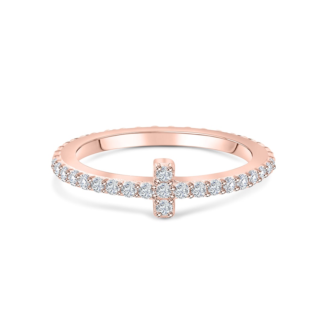 Stunning 0.3 TCW Round Moissanite Stones Stella T shaped Wedding Band 1