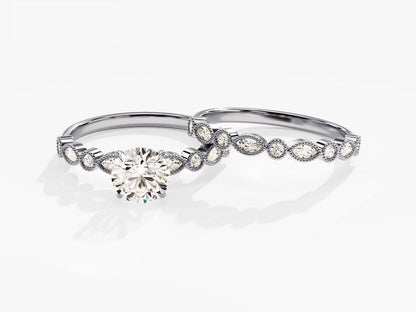 1.50 CT Round Cut Moissanite Bridal Ring Set with Marquise & Round Wedding Bands 3