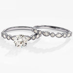 1.0 CT Round Cut Moissanite Milgrain Pave Bridal Ring Set with Round Milgrain Wedding Bands 4