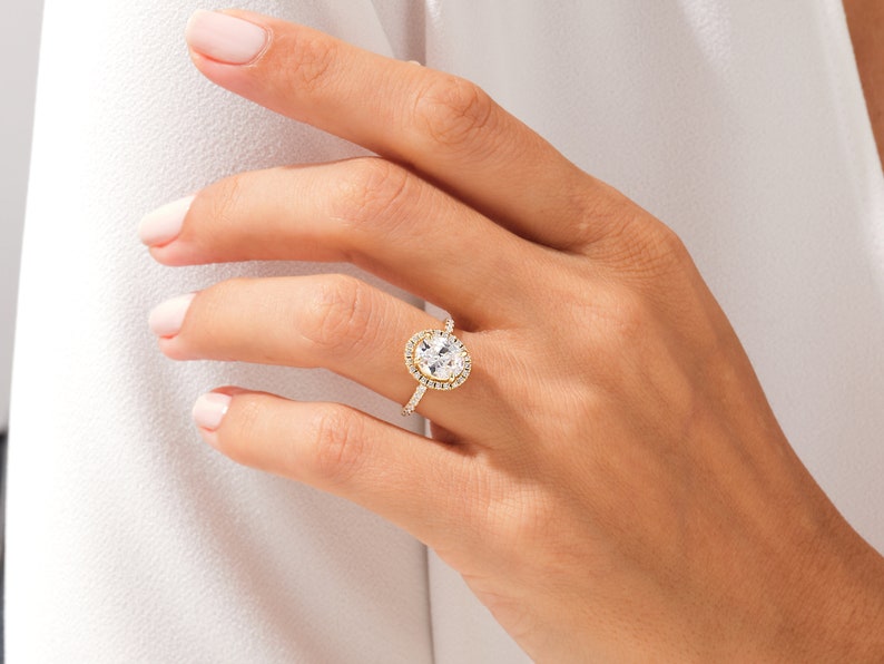Stunning 1.0-2.0 CT Oval Moissanite Engagement Ring with Halo & Pave Design 7
