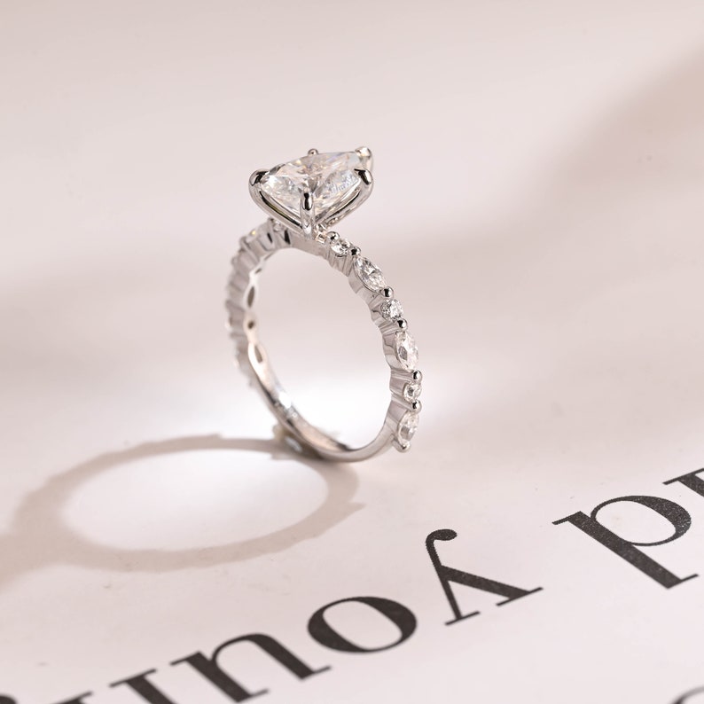 Stunning 1.0 - 2.0 CT Pear Moissanite Engagement Ring with Pave Design 6