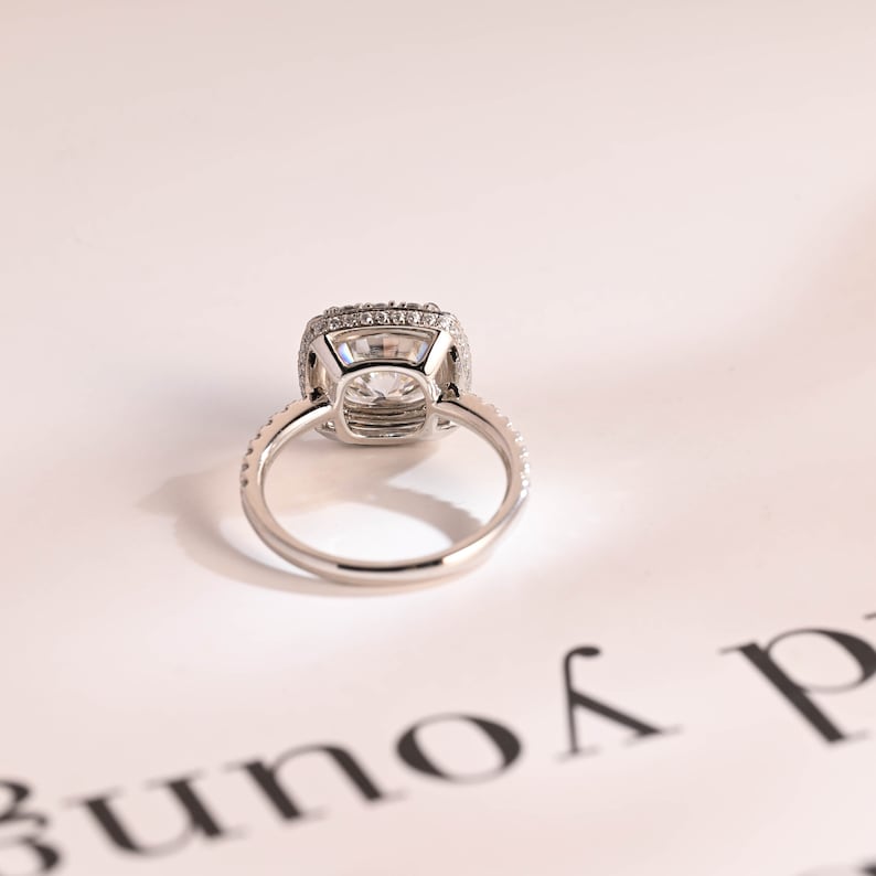 Stunning 1.0 - 2.0 CT Cushion Moissanite Engagement Ring With Pave & Halo Design 10