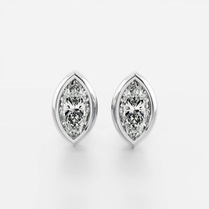 0.50 TCW Marquise Cut Moissanite Bezel Stud Earrings in Gold