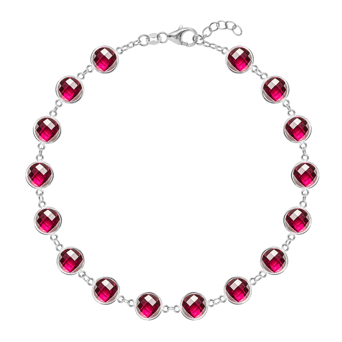 Round Ruby Lab Made Diamond- July Birthstone Dainty Bracelet 7