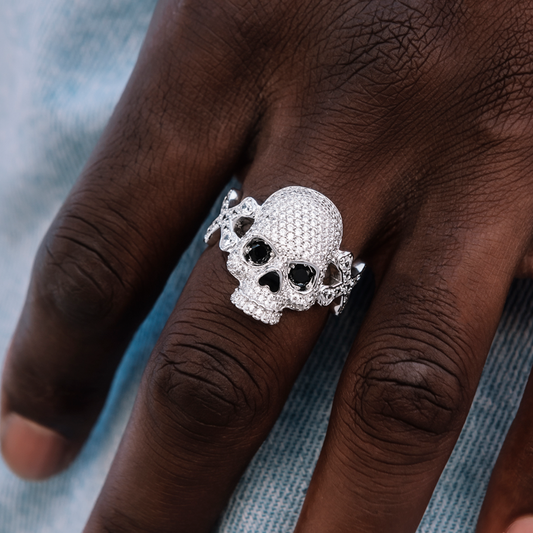 7 CT Round Pave Skull Style Silver Men's Wedding Band 1