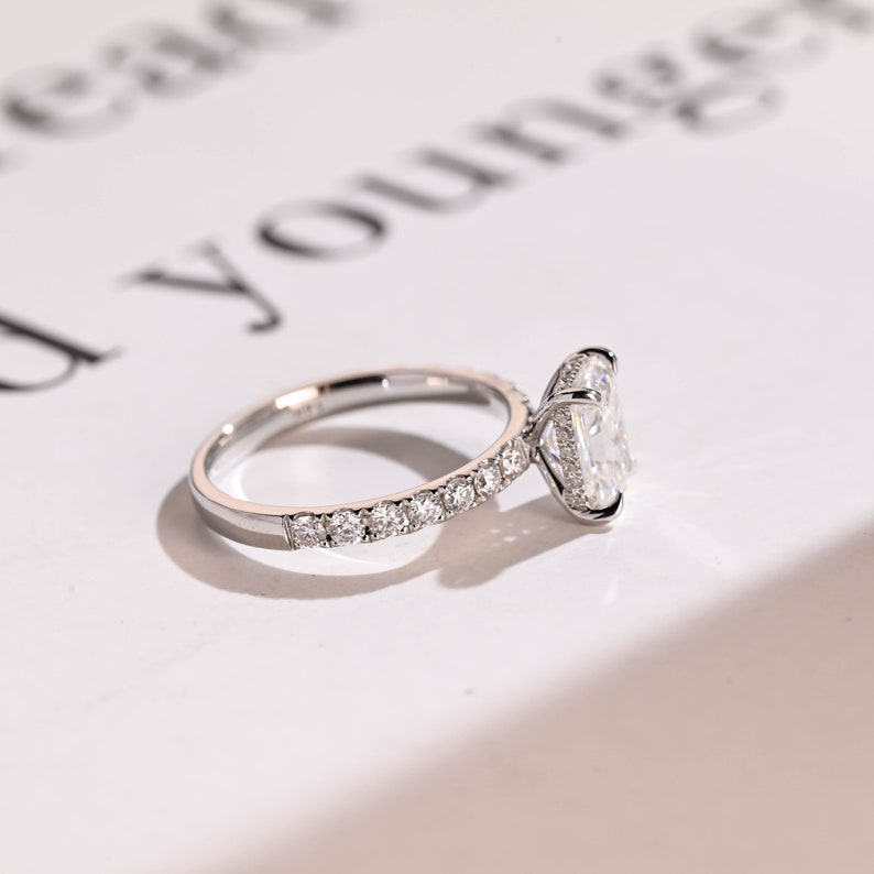 Stunning 1.5 - 2.5 CT Radiant Moissanite Engagement Ring with Pave & Hidden Halo Design 7