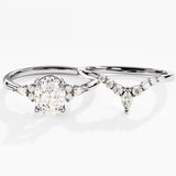 1.50 CT Oval Cut Moissanite Bridal Ring Set with Marquise & Round Wedding Bands 3