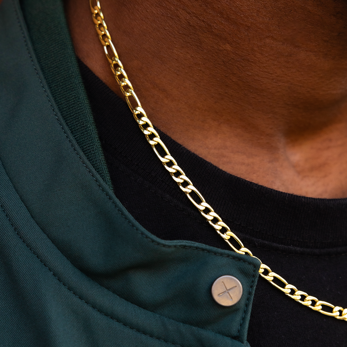 Polished Finish Cross Figaro Link Silver Necklace For Him 3