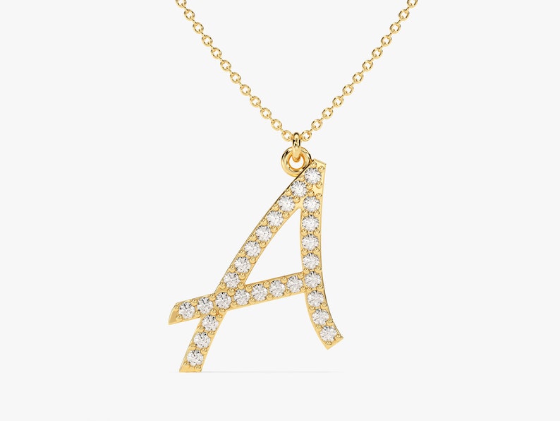 0.30 CT Round Moissanite Diamond Letter Pendant Necklace in Solid Gold 1