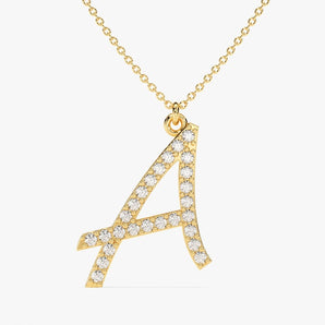 0.30 CT Round Moissanite Diamond Letter Pendant Necklace in Solid Gold