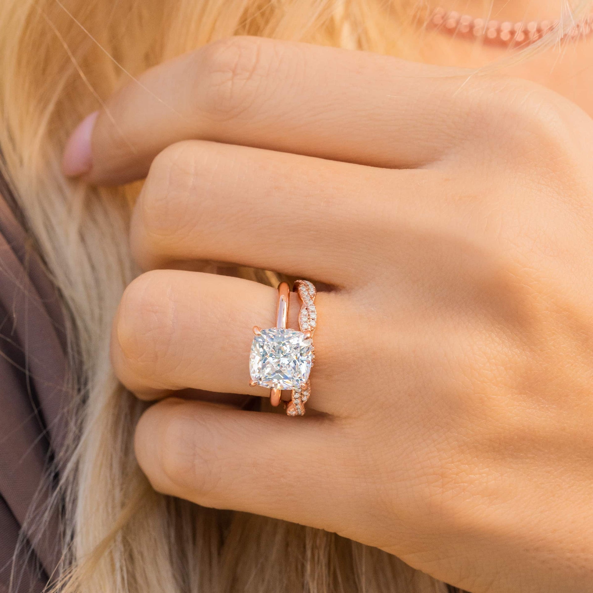 Stunning 0.4 TCW Round Moissanite Stone With Full Eternity Wedding Band 6