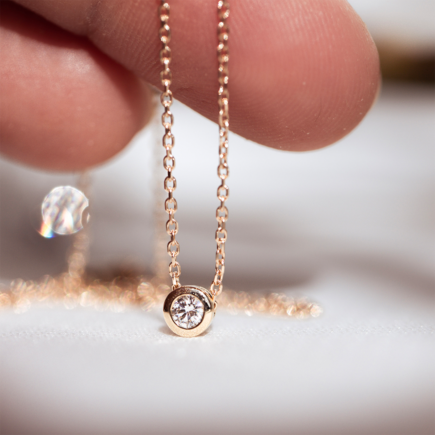 0.20 CT Round Moissanite Diamond Bezel Solitaire Pendant Necklace in Solid Gold 1