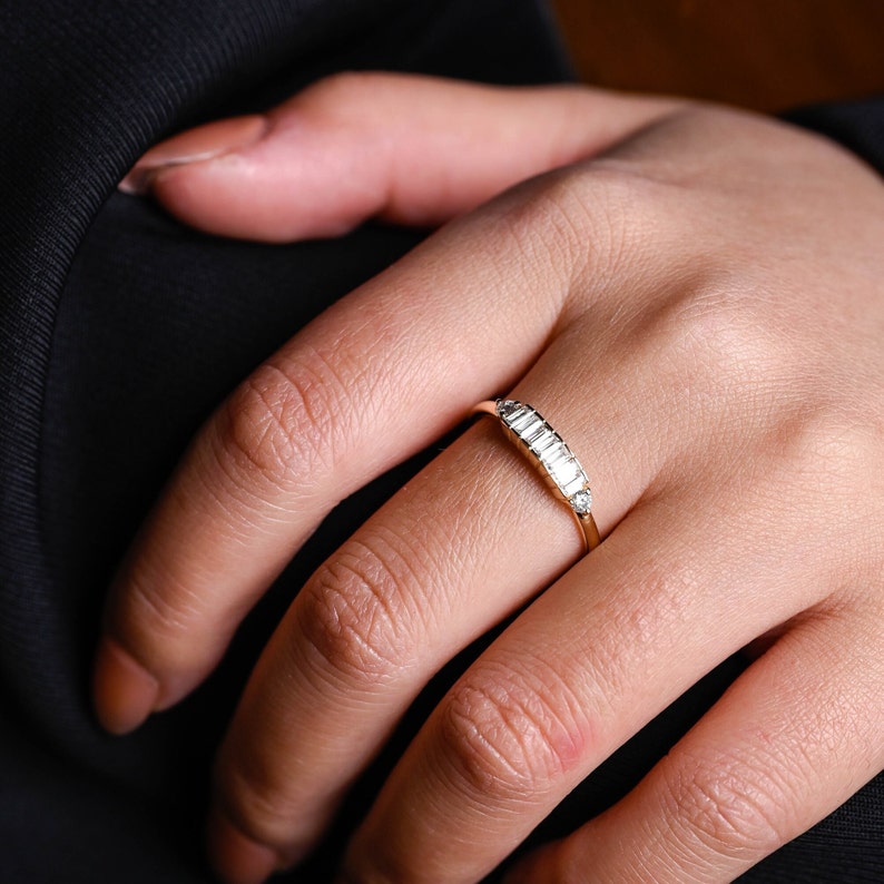 Stunning 0.2 TCW Round & Baguette Moissanite Stones Half Eternity Wedding Bands 6