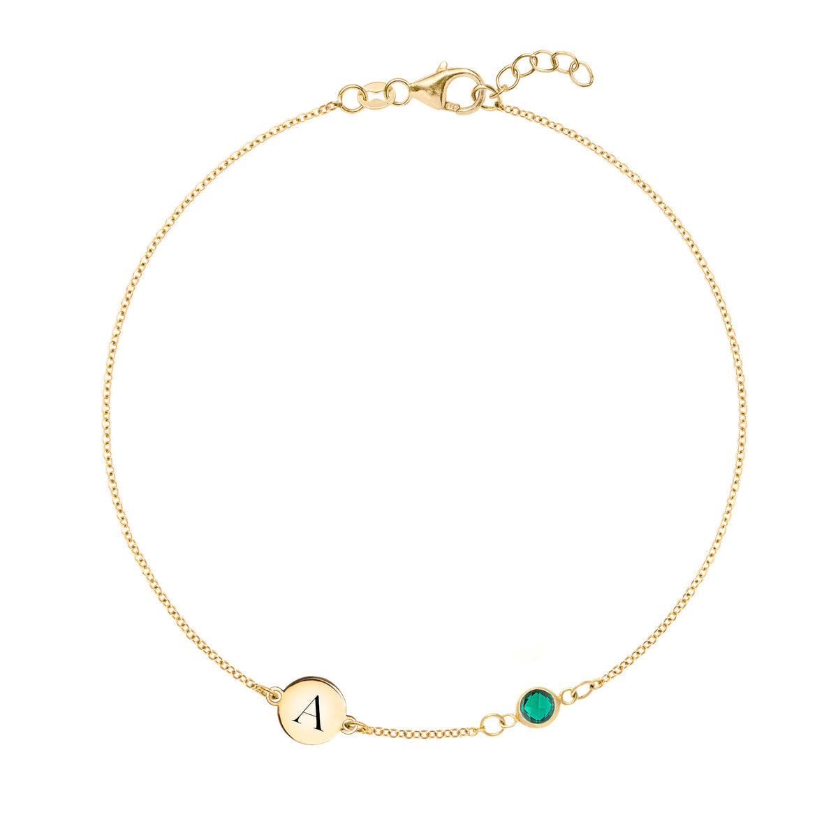 0.25 CT Round Emerald Lab Made Diamond-May Birthstone Chain Bracelet 1