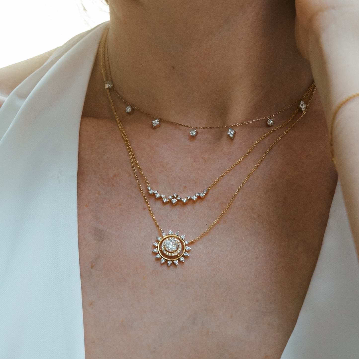 0.30 TCW Round Moissanite Diamond Cluster Pendant Necklace in Solid Gold 1