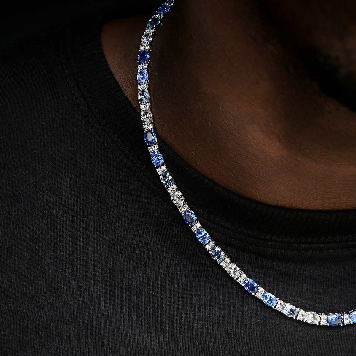 35 CT Oval & Round Moissanite Diamond Tennis Silver Necklace For Him 3