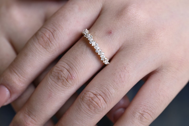 Stunning 0.3 TCW Round, Marquise & Emerald Moissanite Stones Half Eternity Wedding Band 2
