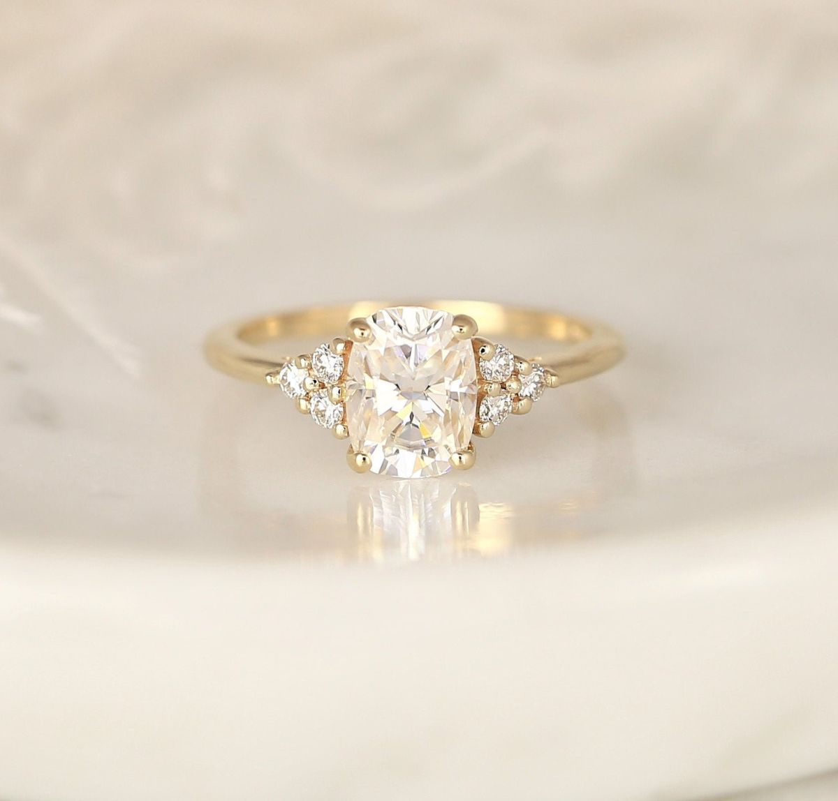 Stunning 1.50 CT Cushion Moissanite Engagement Ring with Cluster Design 4