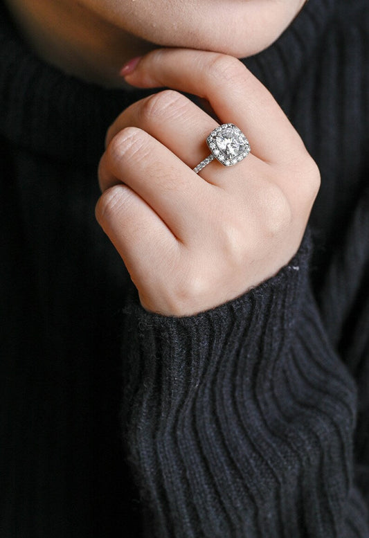 Stunning 1.0 - 2.0 CT Cushion Moissanite Engagement Ring With Pave & Halo Design 2