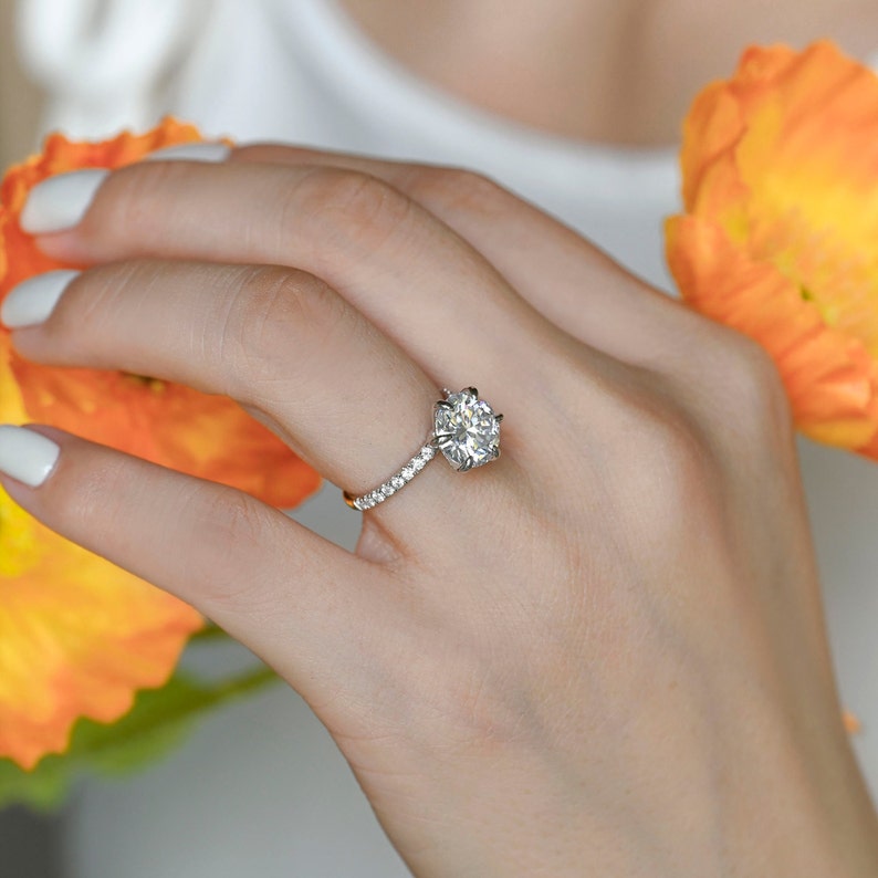 Stunning 3.0 CT Round Moissanite Engagement Ring with Hidden Halo & Pave Design 10