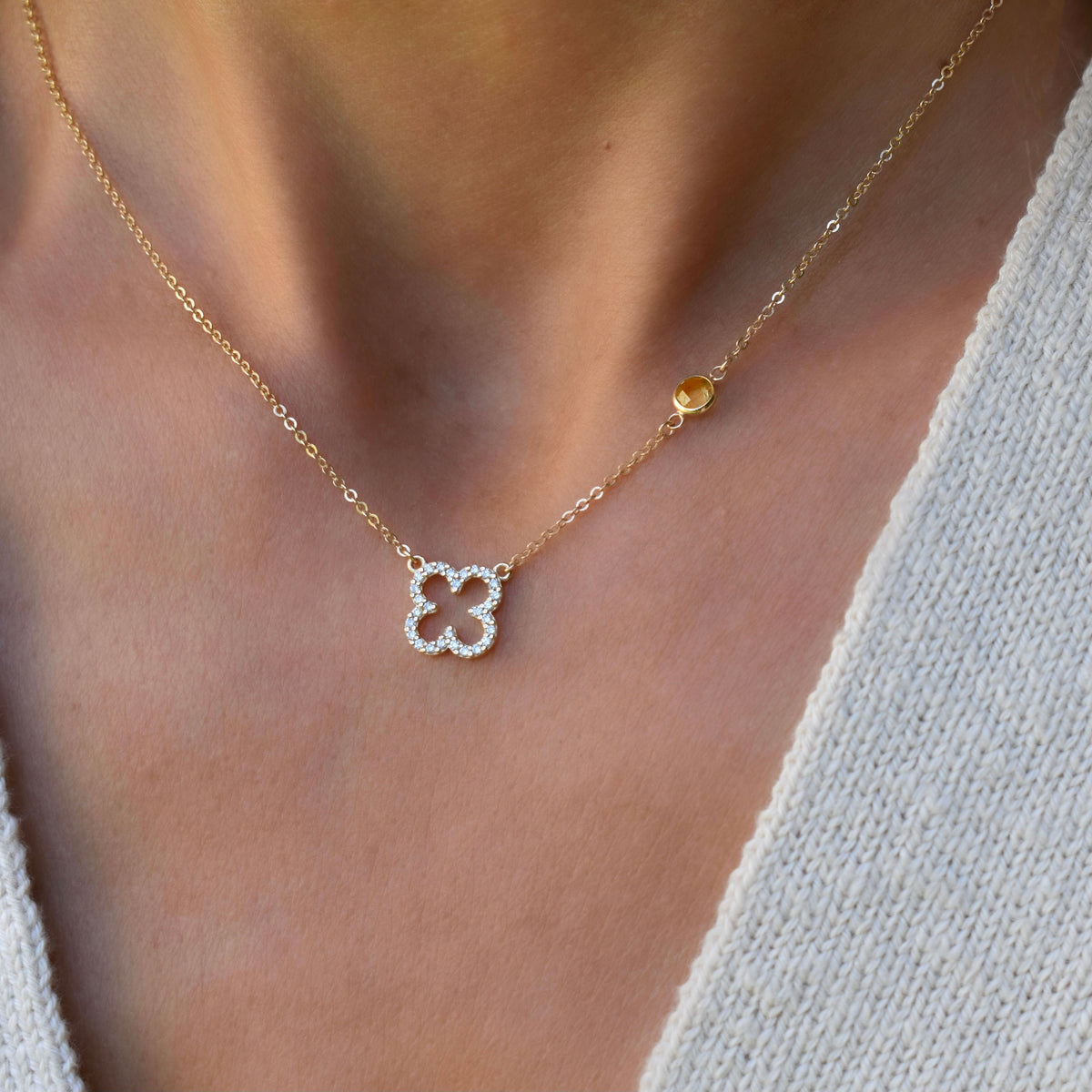 0.25 CT Round Citrine Lab Made Diamond- November Birthstone Necklace 3