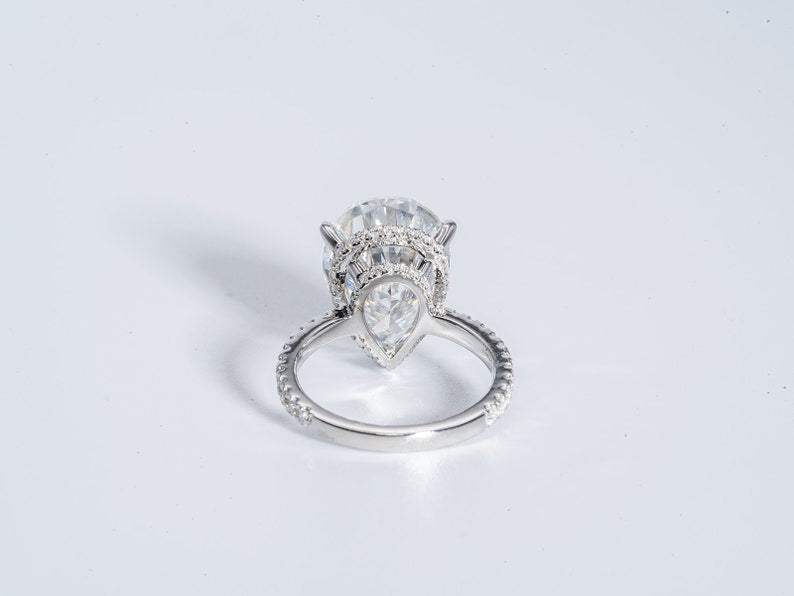 Stunning 5.0 CT Pear Moissanite Engagement Ring with Double Hidden Halo & Pave Design 2