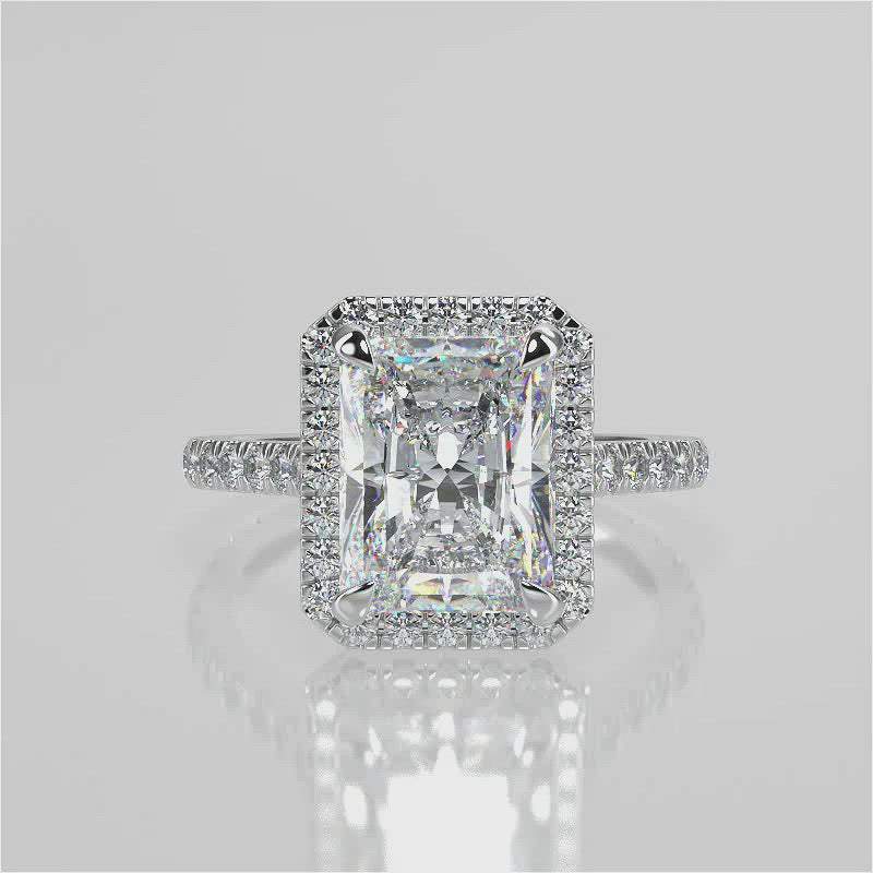 Stunning 2.45 CT Radiant Moissanite Engagement Ring with Halo & Pave Design 4
