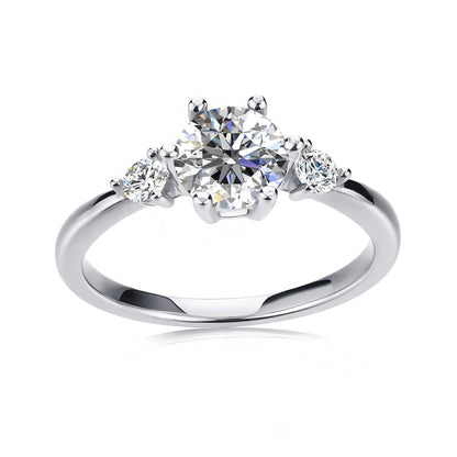 Round Cut 3 Stones Style Cubic Zirconia in 925 Sterling Silver Ring 1