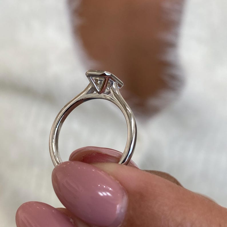 Stunning 1.0 CT Emerald Moissanite Engagement Ring with Bezel Design 9