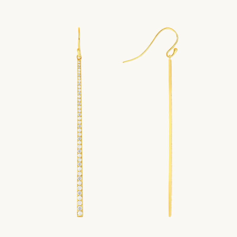 1.0 TCW Round Cut Moissanite Bar Dangle Earrings in Gold 1