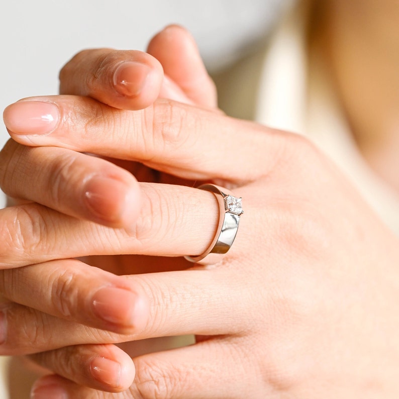 Delicate Moissanite Band with 0.1 CT Asscher Cut Stones in Solid Gold 3
