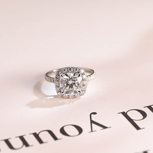 Stunning 1.0 - 2.0 CT Cushion Moissanite Engagement Ring With Pave & Halo Design 1
