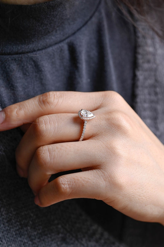 Stunning 1.0 - 2.0 CT Pear Moissanite Engagement Ring with Pave & Halo Design 2
