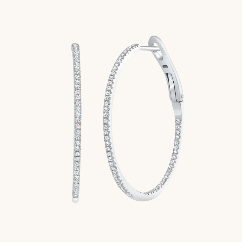 1.0 TCW Round Cut Moissanite Skinny Hoop Earrings in Gold 2