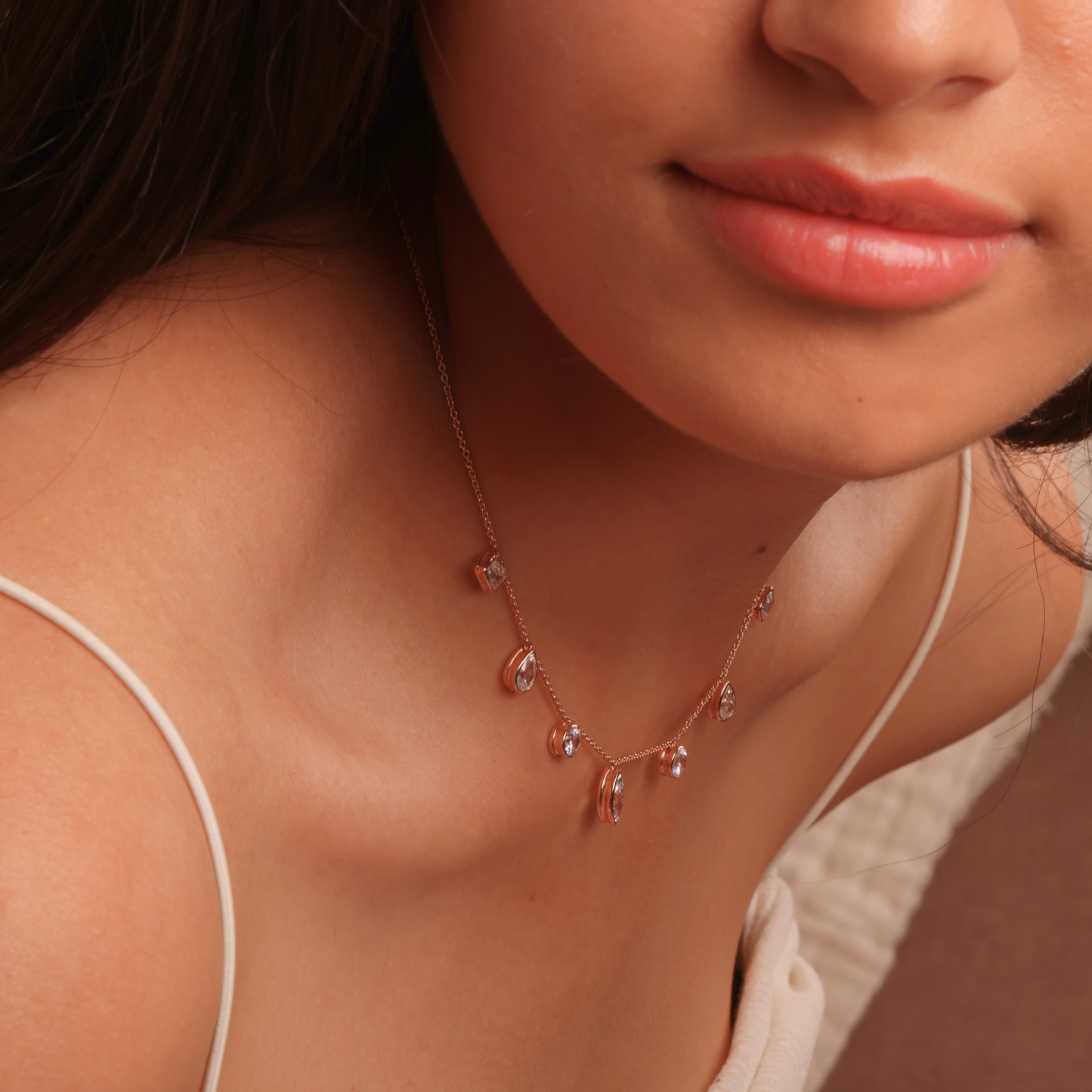 3.0 TCW Round, Pear, Emerald & Marquise Moissanite Diamond Multi Stone Necklace in Solid Gold 6