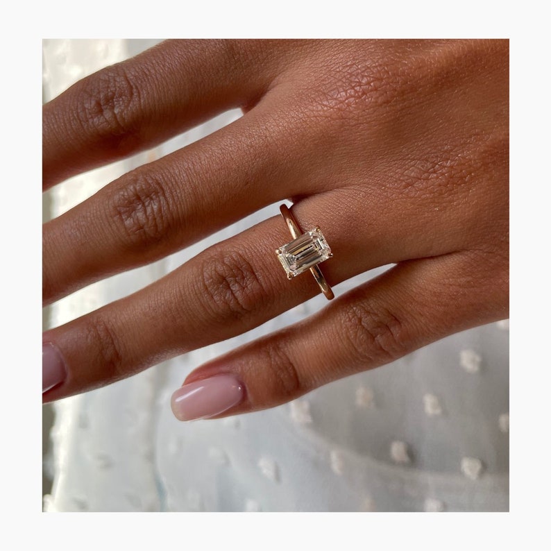 Classic 1.0 CT Emerald Moissanite Engagement Ring with Hidden Halo Design 6