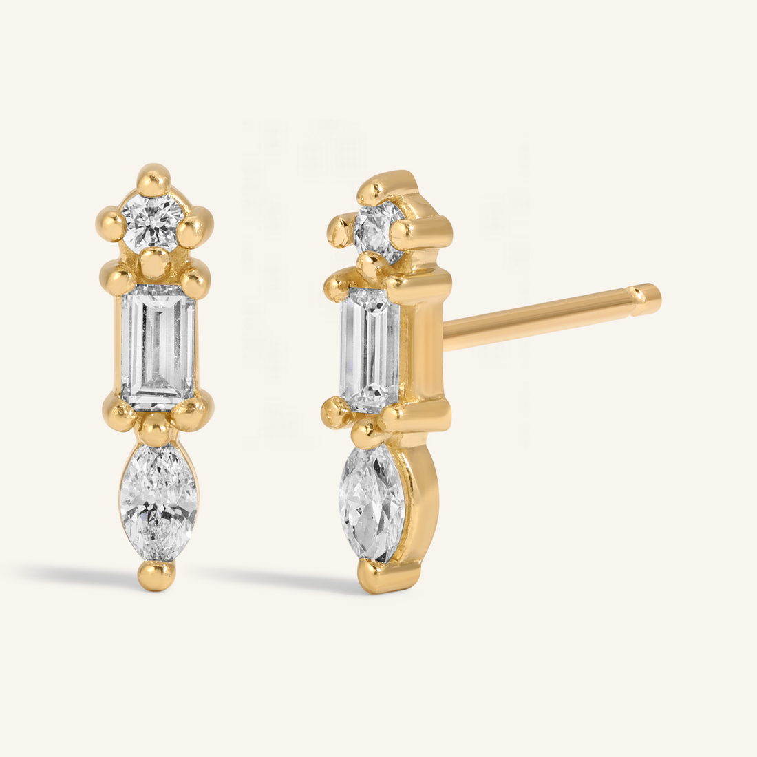 0.30 TCW Round, Marquise & Baguette Cut Moissanite Multi Stone Stud Earrings in Gold 1
