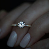 0.85 CT Round Cut Pave CVD E/VS1 Diamond Engagement Ring 2