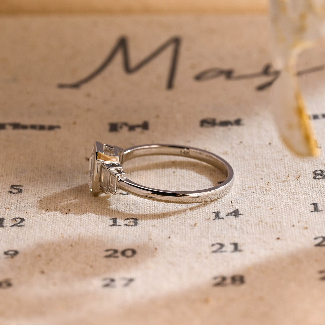 3.0 CT Emerald Shaped Moissanite Engagement Ring With Five Stone Style 4