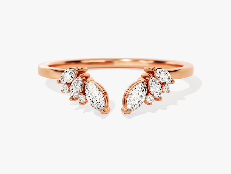 Stunning 0.30 CT Round & Marquise Moissanite Stones Open Wedding Band 4